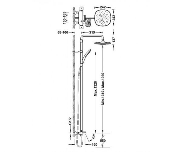 Душова система Tres CANIGO, термостат, ручний душ 242х242 мм, каскад, хром 21831202