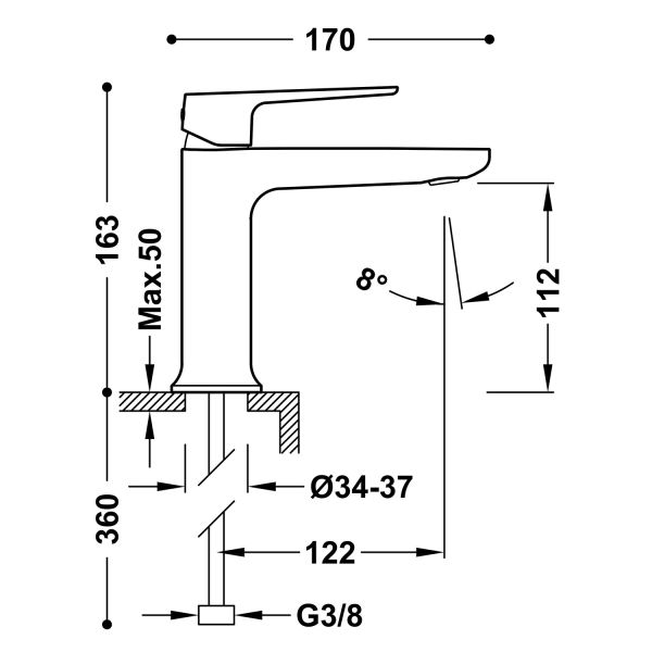 Змішувач для умивальника Tres LOFT з одним важелем 22210401