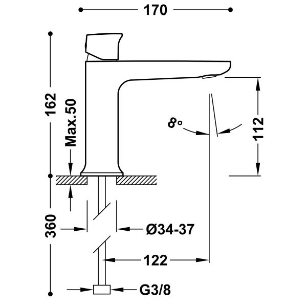 Змішувач для умивальника Tres LOFT з одним важелем 22210402AC