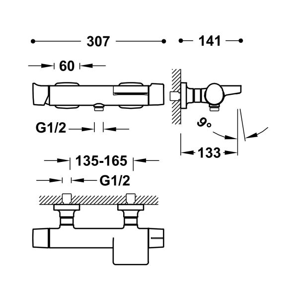 Настінний одноважільний змішувач Tres LOFT для ванни та душу 22217001NM