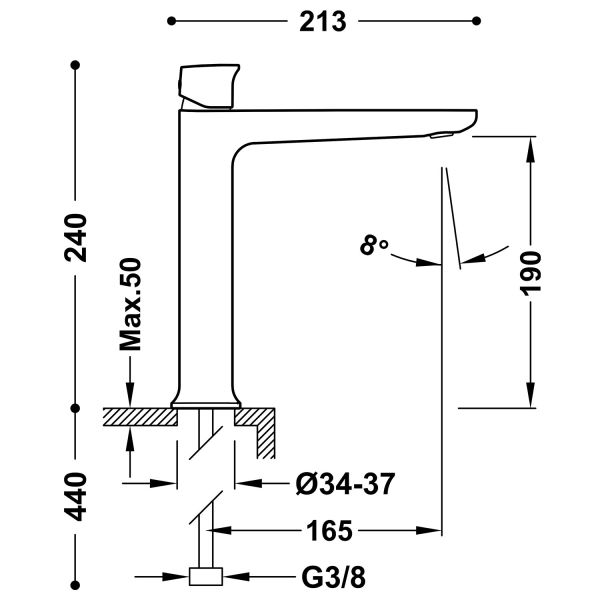 Змішувач для раковини LOFT-TRES, високий - 22220402AC