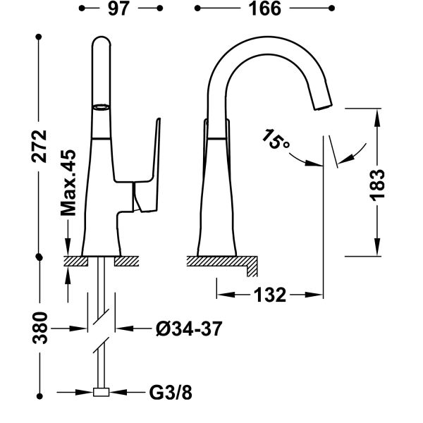 Змішувач для умивальника LOFT з одним важелем та бічним важелем 22244701