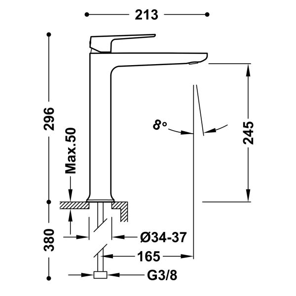 Змішувач для умивальника Tres LOFT XL з одним важелем 22280401