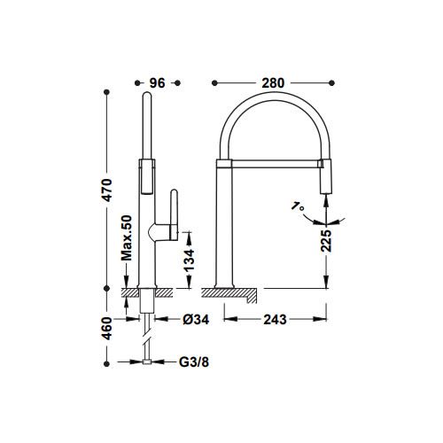 Змішувач для кухні Tres Cocina з гнучким виливом  рожеве золото 23048701OPM