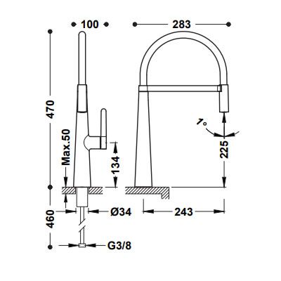 Змішувач для кухні Tres Cocina з гнучким виливом чорний 23048702NM