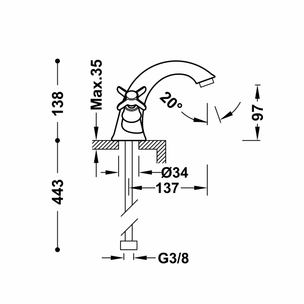 Двовентильний змішувач для умивальника Tres-Clasic 24210201