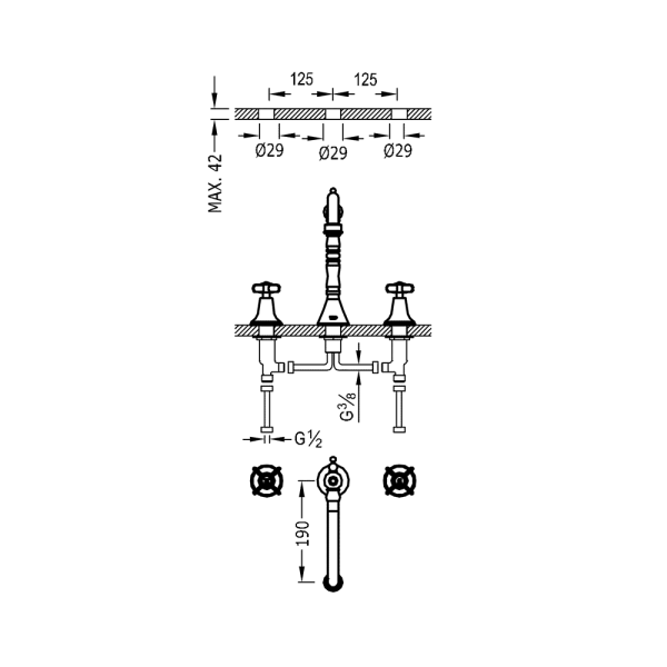 Двовентильний змішувач для умивальника Tres-Clasic 24210501OR