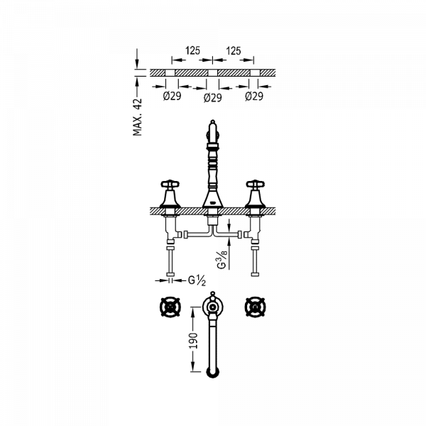 Двовентильний змішувач для умивальника Tres-Clasic 24210501