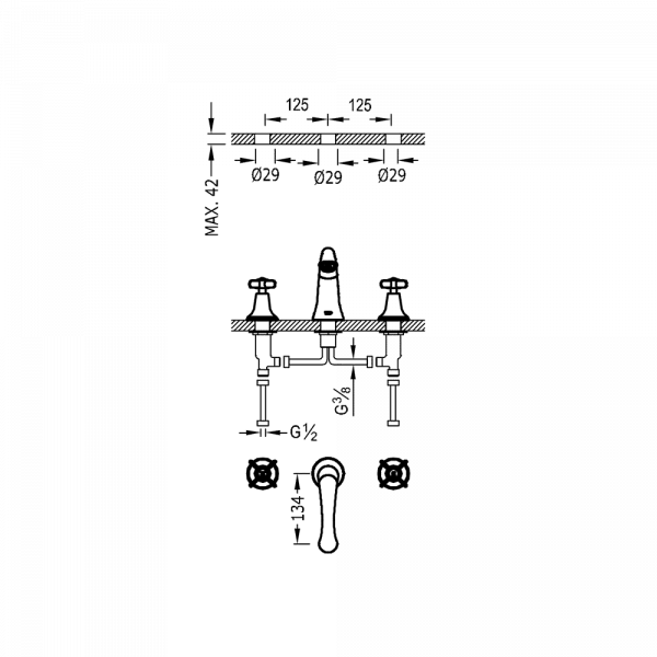 Двовентильний змішувач для умивальника Tres-Clasic 24210601