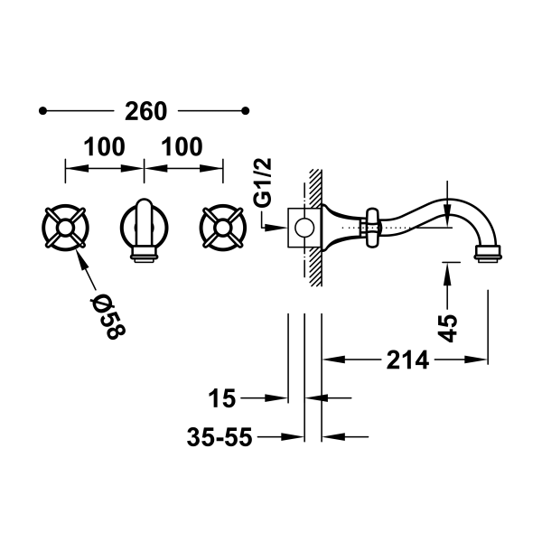 Змішувач для умивальника зі стіни Tres Clasic 24215101AC