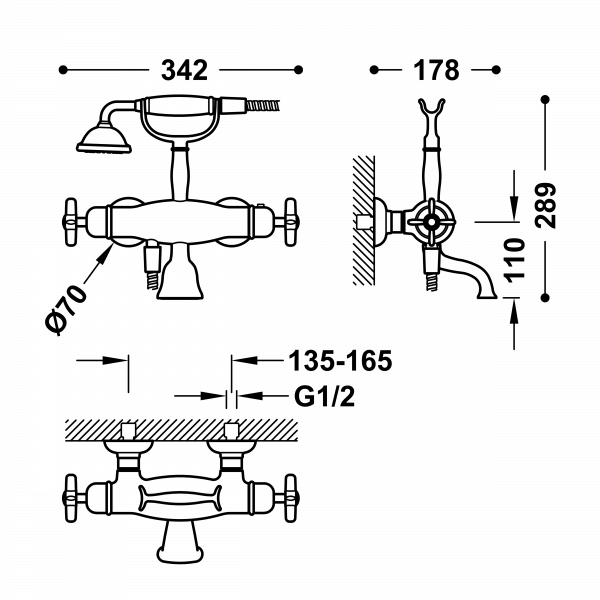 Термостат для ванни та душу з кронштейном Tres Monoclasic 24217609
