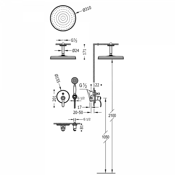 Душова система прихованого монтажу Tres Tres-Сlasic з одноважільний змішувач 24218004LM