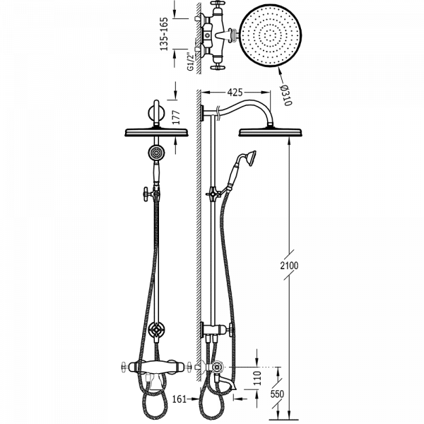 Душова стійка для ванни Tres Tres-Сlasic із термостатичним змішувачем 24219801LM