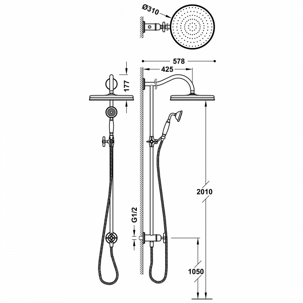 Душова система Tres Tres-Сlasic з верхнім та ручним душем латунь 24247602LV