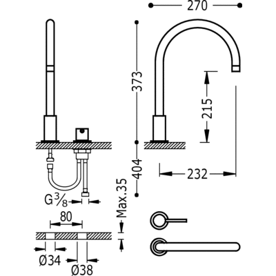 Одноважільний змішувач для раковини 373 мм Tres Study Exclusive 26110501OR