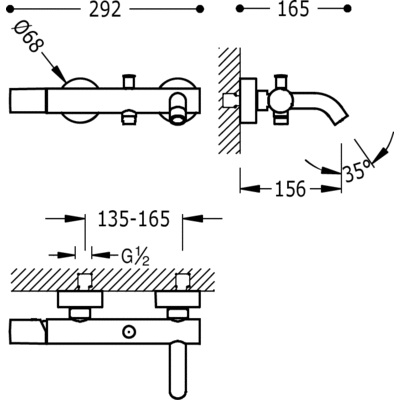 Змішувач для ванни та душу Tres Study Exclusive 26117001BM