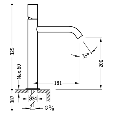 Одноважільний змішувач для раковини з донним клапаном Tres Study Exclusive 26130701TNED