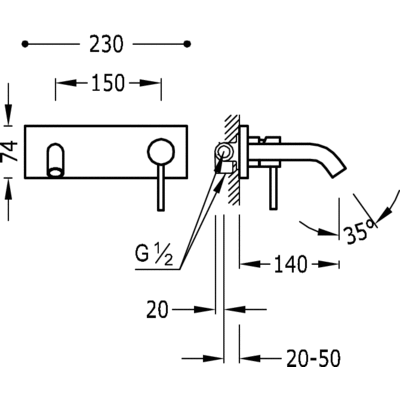 Одноважільний настінний змішувач для раковини Tres Study Exclusive 26220050TNE