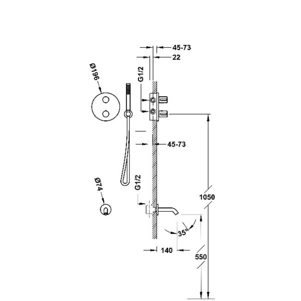 Therm-Box 2-ходовий прихований термостатичний змішувач для ванни та душу чорний 26225006NM