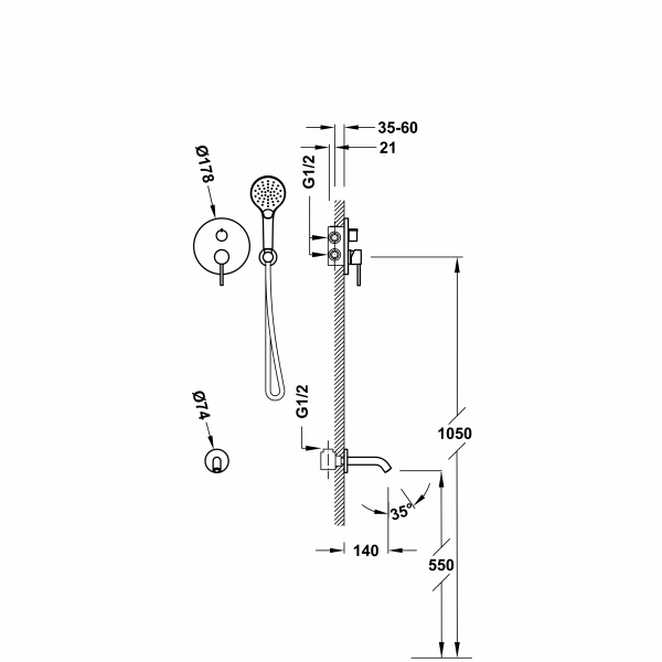 Душова система з одноважільний вбудований змішувач Rapid-Box Study Exclusive 26228060KM