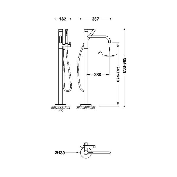 Напольний змішувач для ванни з душевим набором Tres Study Exclusive нержавіюча сталь 26247005AC