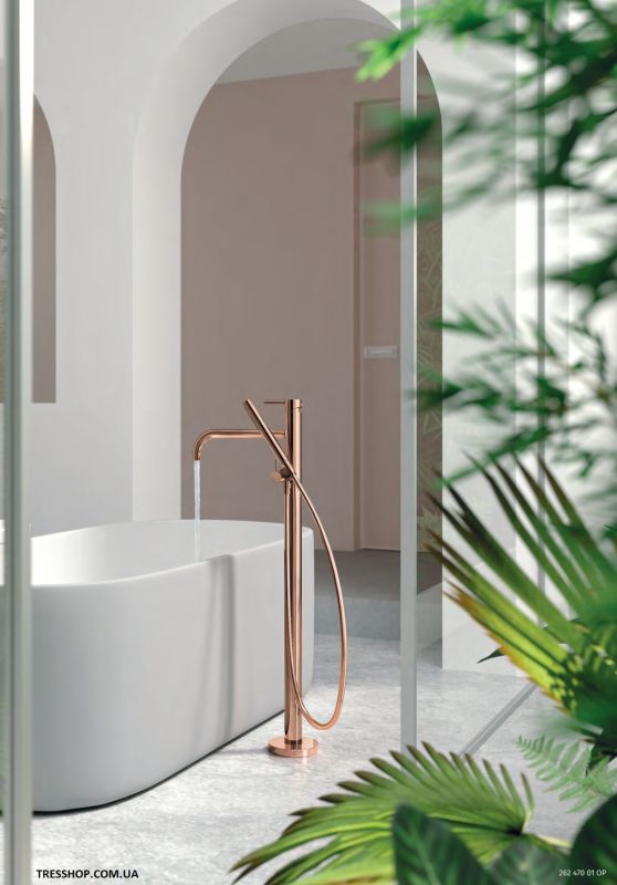 Напольний змішувач для ванни з душевим набором Tres Study Exclusive матове рожеве золото 26247005OPM