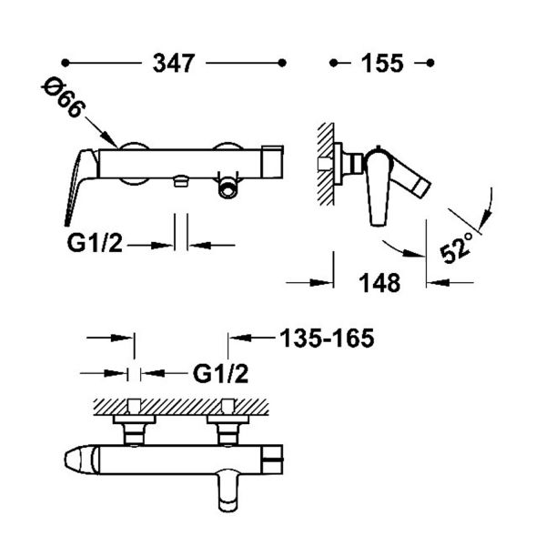 Змішувач FUJI Настінний одноручковий для ванни і душа нержавіюча сталь 28117001AC