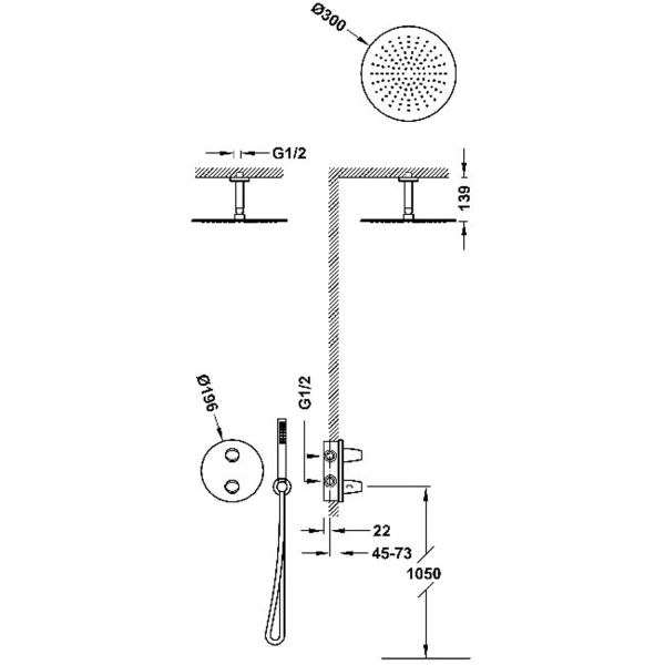 Термостатичний душовий комплект прихованого монтажу Tres Therm-Box, чорний 28125003NM
