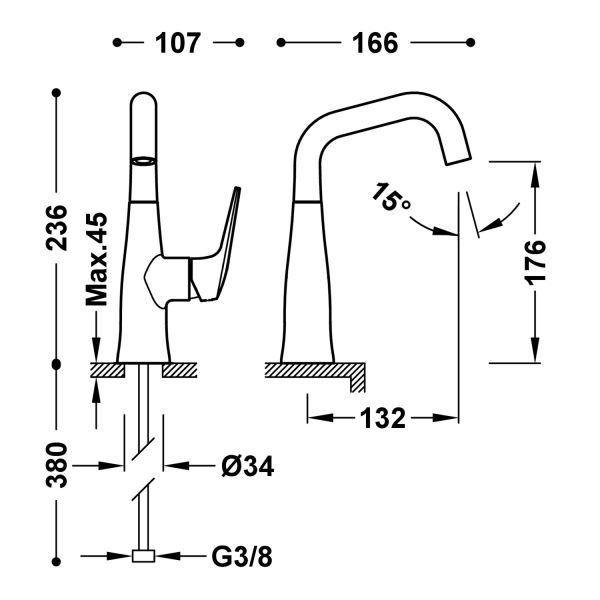 Змішувач для умивальника Fuji Tres сталь 28144701AC