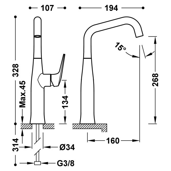 Змішувач для умивальника Tres Fuji 28164701AC