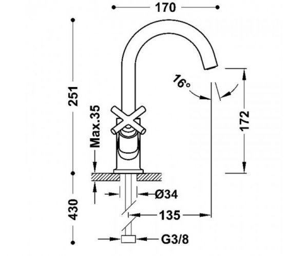 Змішувач для умивальника Tres Monoclasic, хром 28310301