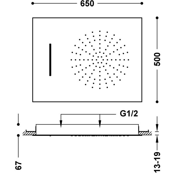 Верхній душ Tres Showers (650x500мм) 29997001OR