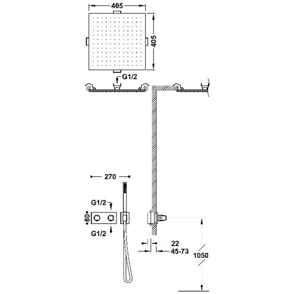 Термостатичний душовий комплект прихованого монтажу Tres B-system, нержавіюча сталь 30725206AC