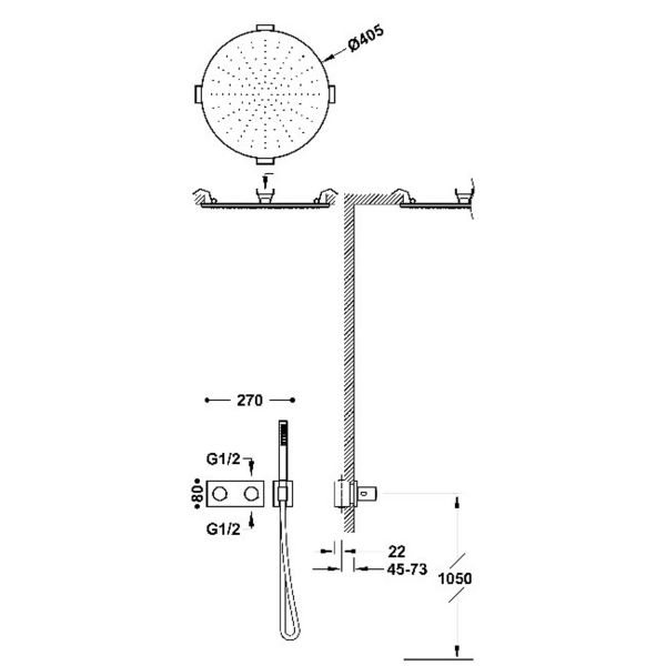 Термостатичний душовий комплект прихованого монтажу Tres B-system, нержавіюча сталь 30735206AC