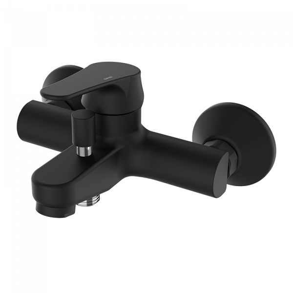 Змішувач для ванної GRB E-Plus настінний одноважільний з душовою лійкою та стійкою чорний 35364320