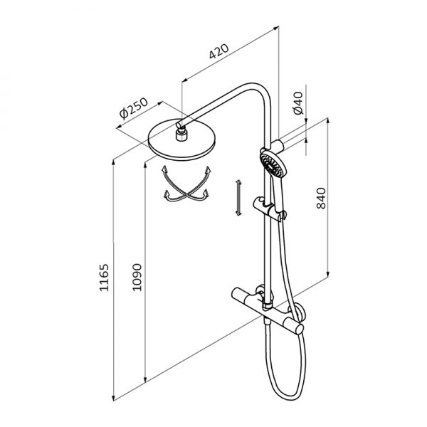 Душова стійка для душу GRB E-Plus фіксована з термостатом хром 35425350XL