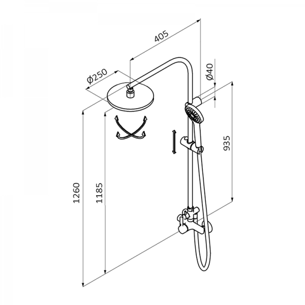 Душова стійка для душу GRB E-Plus фіксована із змішувачем чорний 35465420XL