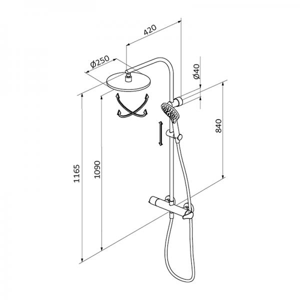 Душова стійка для душу GRB E-Plus фіксована із змішувачем хром 35499350XL
