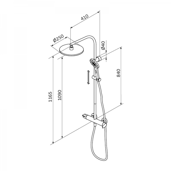 Душова система GRB E-Dry з фіксованою стійкою чорний 40440402XL
