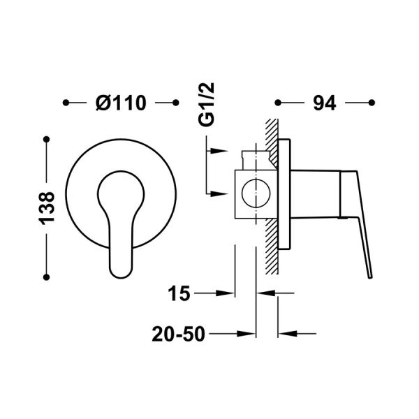 Набір  Змішувач для душу Tres Base  Верхній душ Grohe New Tempesta 100 з кронштейном, хром 21517701G
