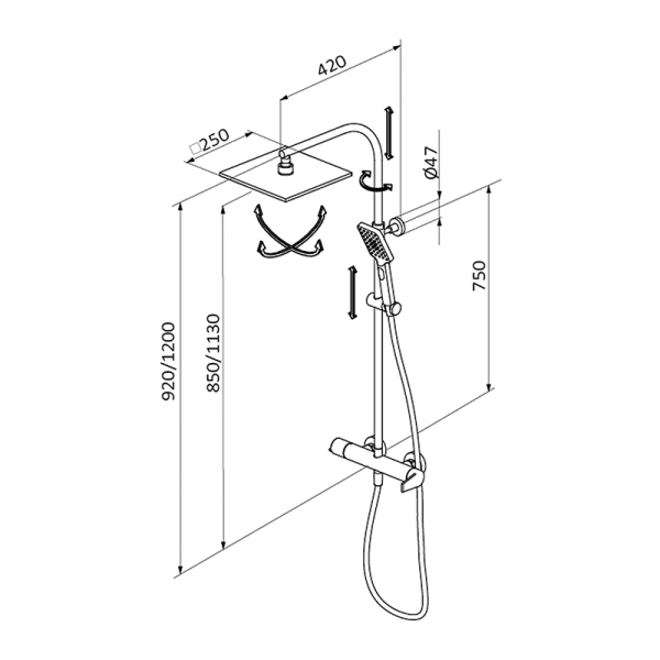 Душова система GRB Winner з розсувною стійкою хром 44499440TL