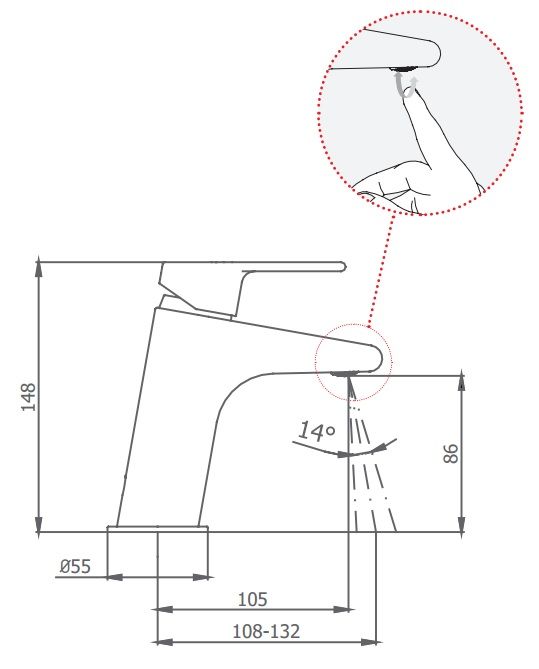 Змішувач для умивальника Winner 44510440, обладнаний регульованим аератором