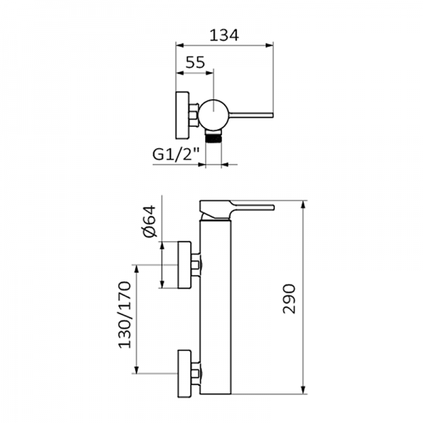 Змішувач для душу GRB Time одноважільний з душовим гарнітуром чорний 47326472