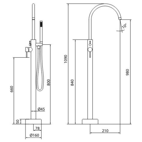 Змішувач для ванни підлоговий GRB Time Stainless Steel PVD 47450793