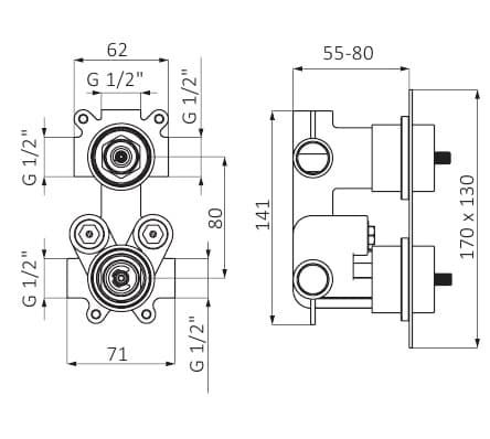 Накладна частина вбудованого змішувача прихованого монтажу GRB Kala PVD EterNice Copper 60557055