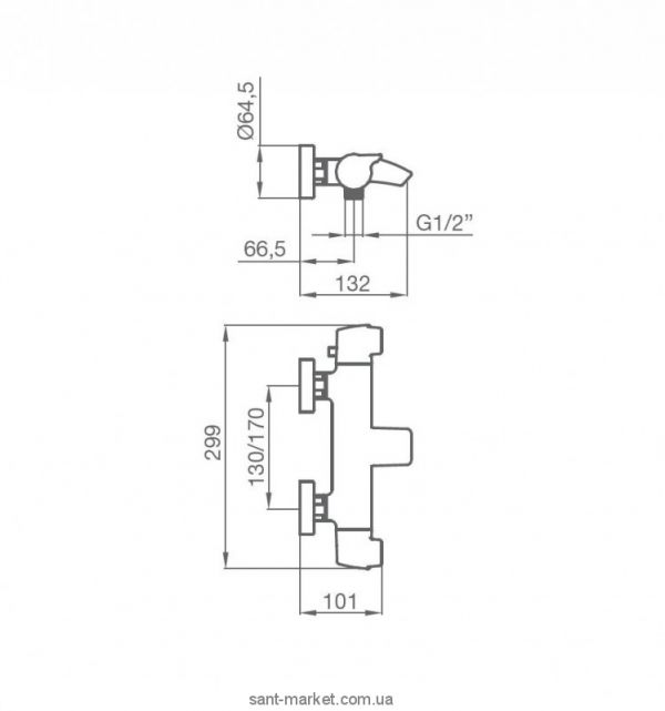 Змішувач із термостатом двовентильний GRB Premier для ванни з душем хром 50215500