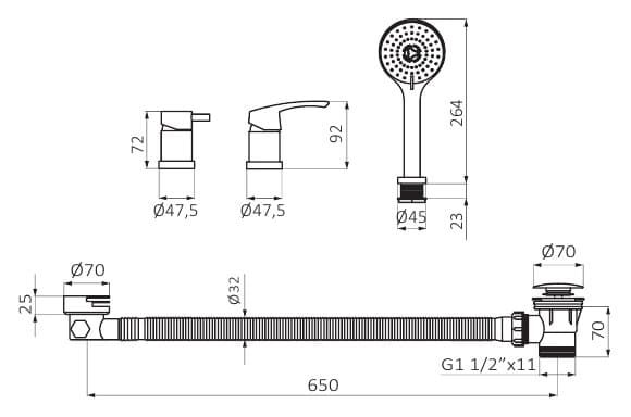 Змішувач на борт ванної GRB Premier на 3 отвори зі зливом та наповненням хром 50231500