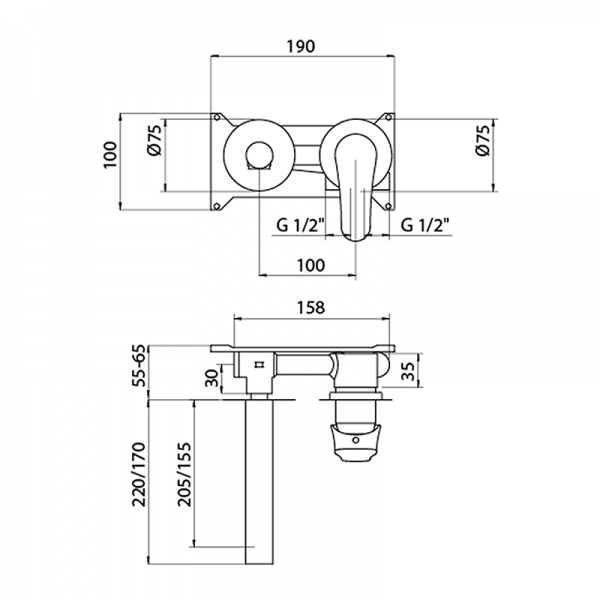 Змішувач для раковини GRB Premier прихованого монтажу одноважільний з донним клапаном хром 50537500