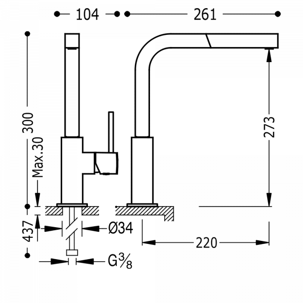 Одноважільний змішувач для кухні Kitchen Exclusive 50643703 обладнаний поворотним виливом і аератором.