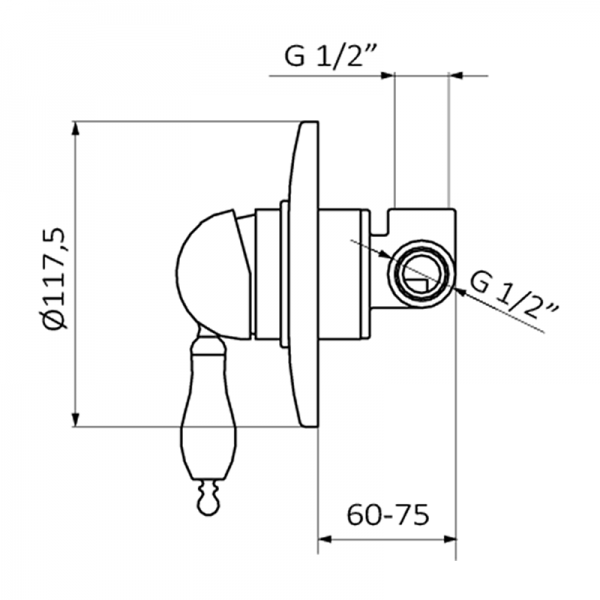 Змішувач для душу GRB Clasica одноважільний зістарена латунь 531199